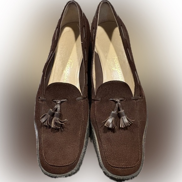 Salvatore Ferragamo Shoes - Salvatore Ferragamo Vintage Women’s Chocolate Suede Loafers with Leather Tassels
